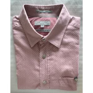 Ted Baker 100% Algodon Men's S/S Dress Shirt 3 Pink Geometric